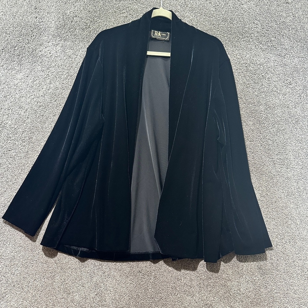 Vintage‎ R&K Evening Cardigan Sweater Women 22W Black Velvet Open Front USA Made